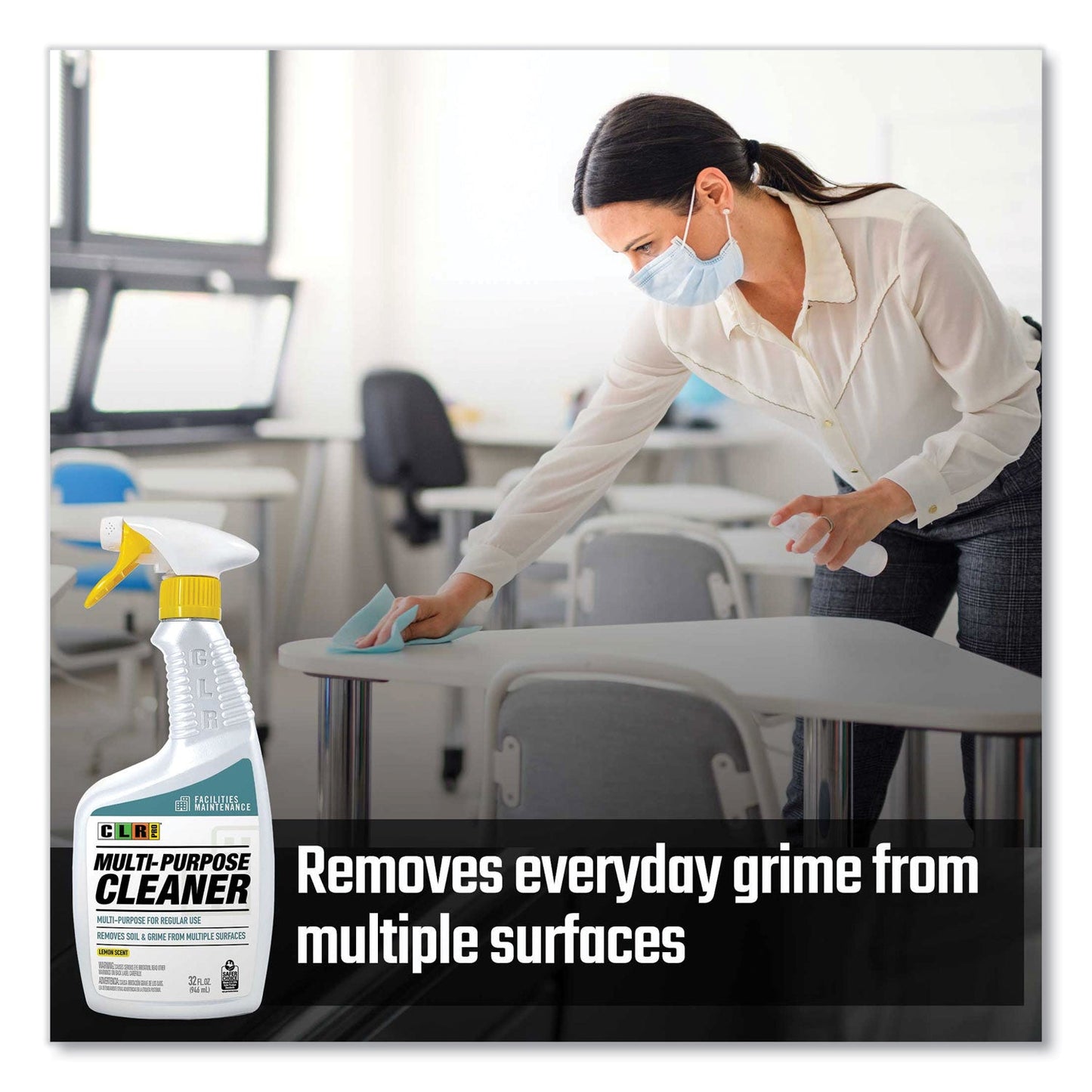 CLR PRO Multi-Purpose Cleaner, Lemon Scent, 32 oz Bottle, 6/Carton