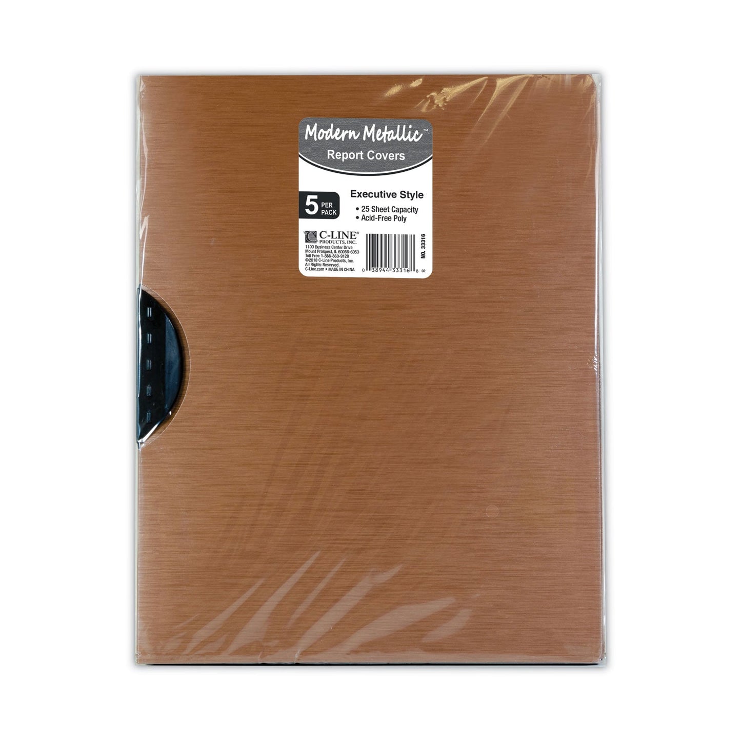 C-Line Modern Metallic Executive Style Report Cover, Swing Clip, 8.5 x 11, Bronze/Bronze, 5/Pack