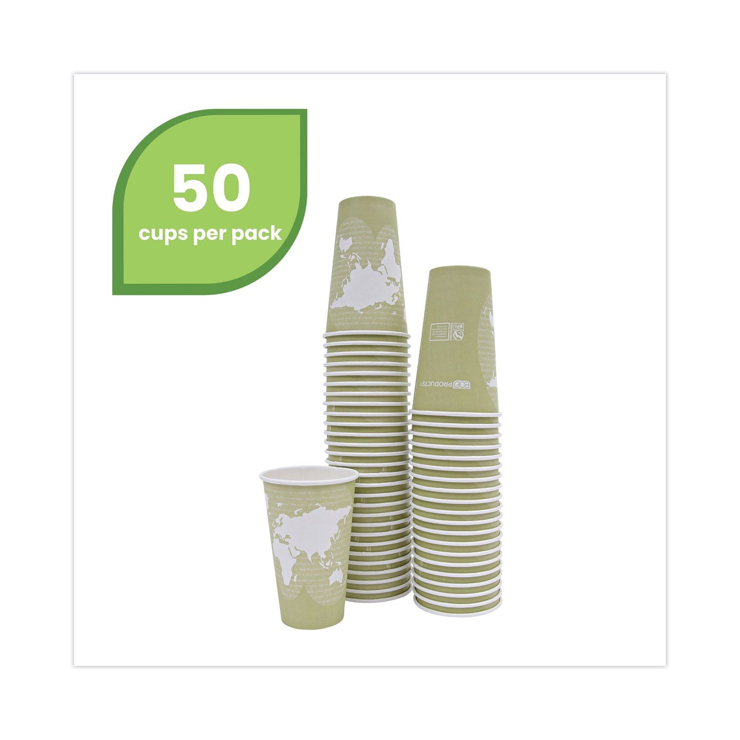 Eco-Products World Art Renewable and Compostable Hot Cups, 16 oz, 50/Pack, 20 Packs/Carton