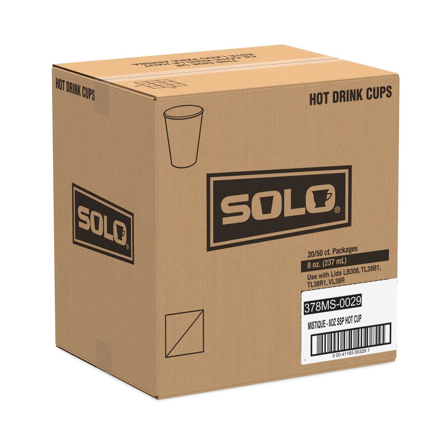 Dart Mistique Polycoated Hot Paper Cup, 8 oz, Printed, Brown, 50/ Sleeve, 20 Sleeves/Carton