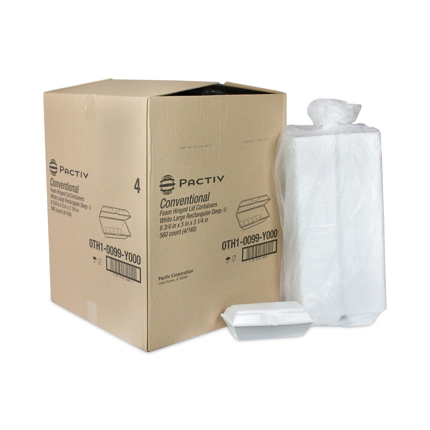 Pactiv Evergreen Foam Hinged Lid Containers, Single Tab Lock Hoagie, 9.75 x 5 x 3.25, White, 560/Carton