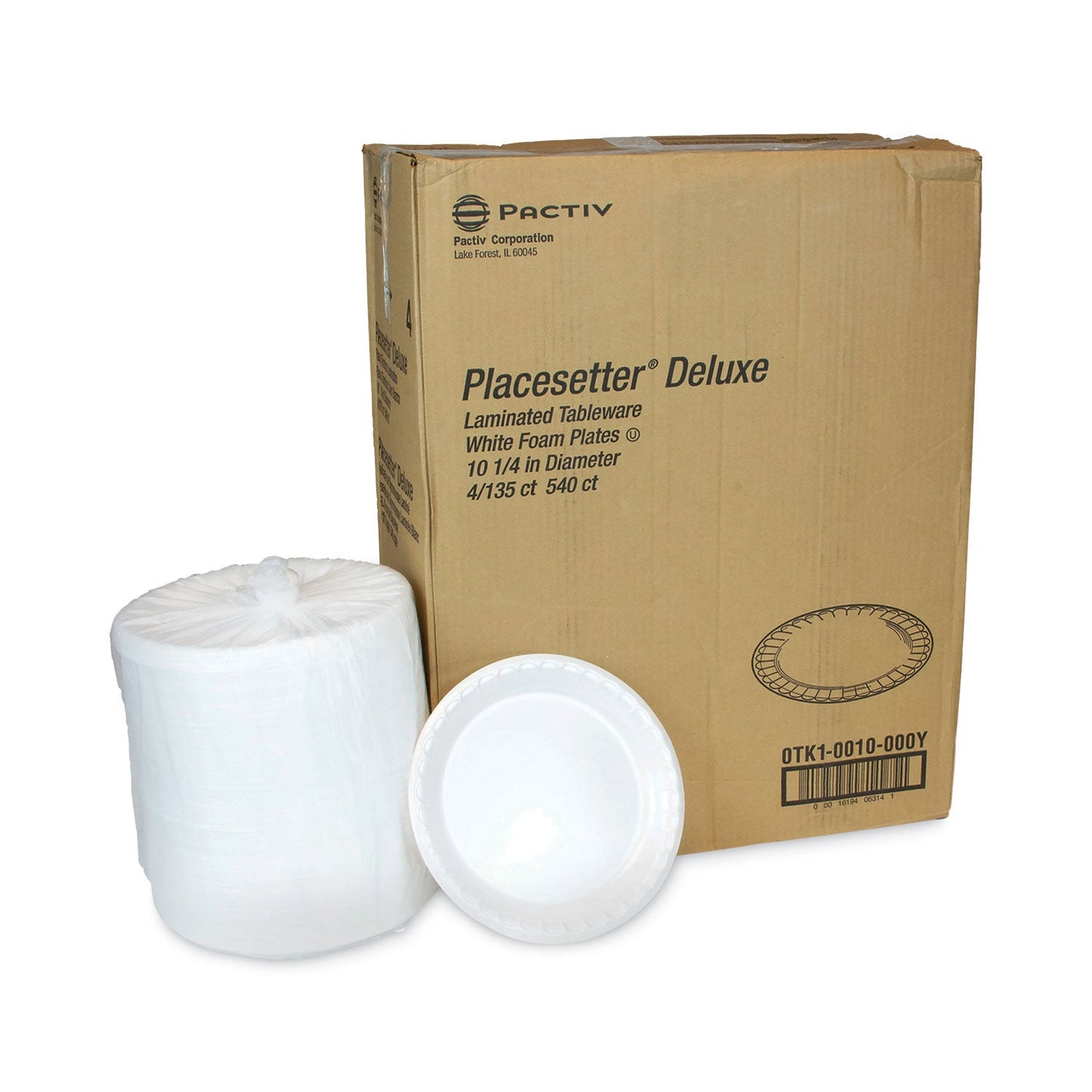 Pactiv Evergreen Placesetter Deluxe Laminated Foam Dinnerware, Plate, 10.25" dia, White, 540/Carton