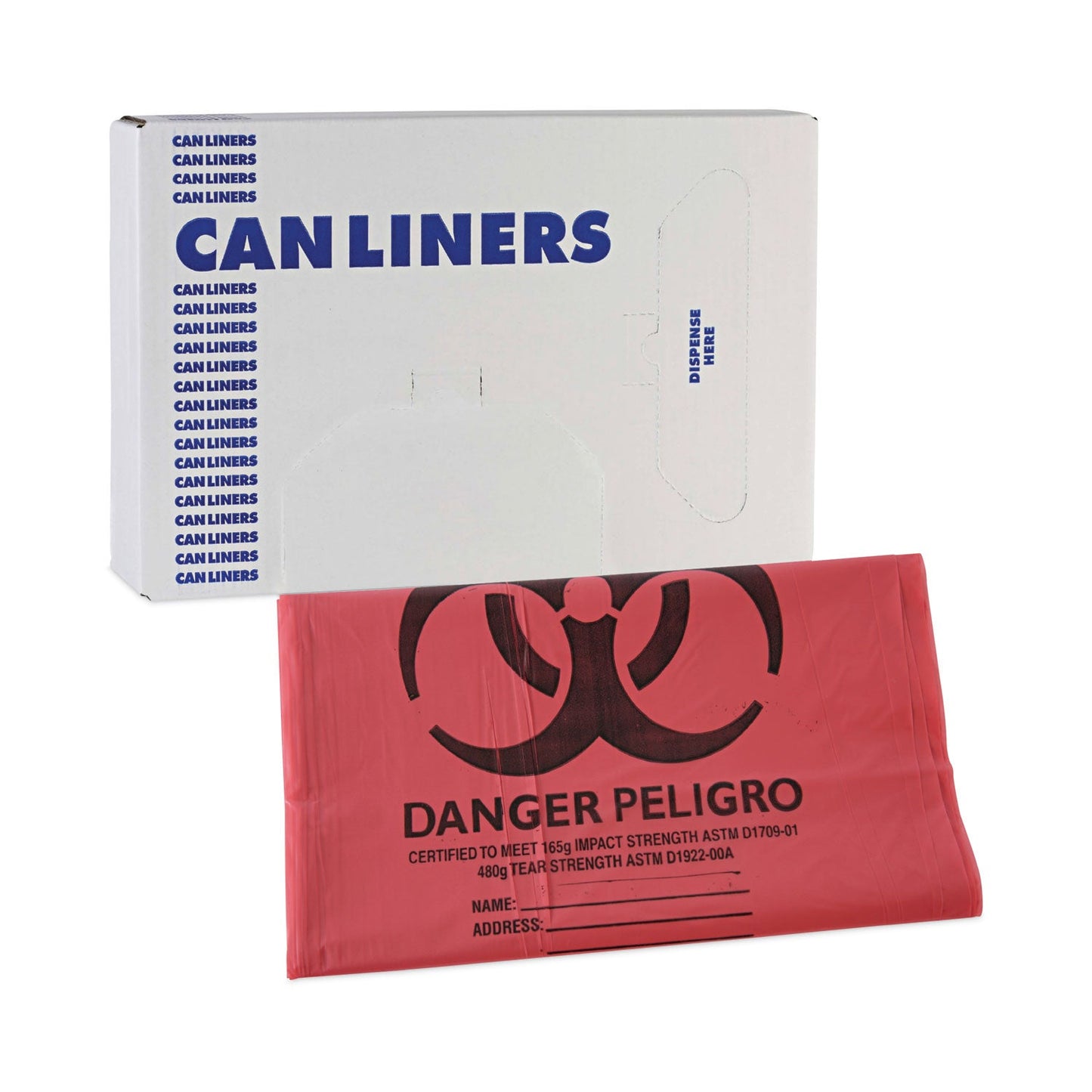Boardwalk Linear Low Density Health Care Trash Can Liners, 45 gal, 1.3 mil, 40 x 46, Red, 100/Carton