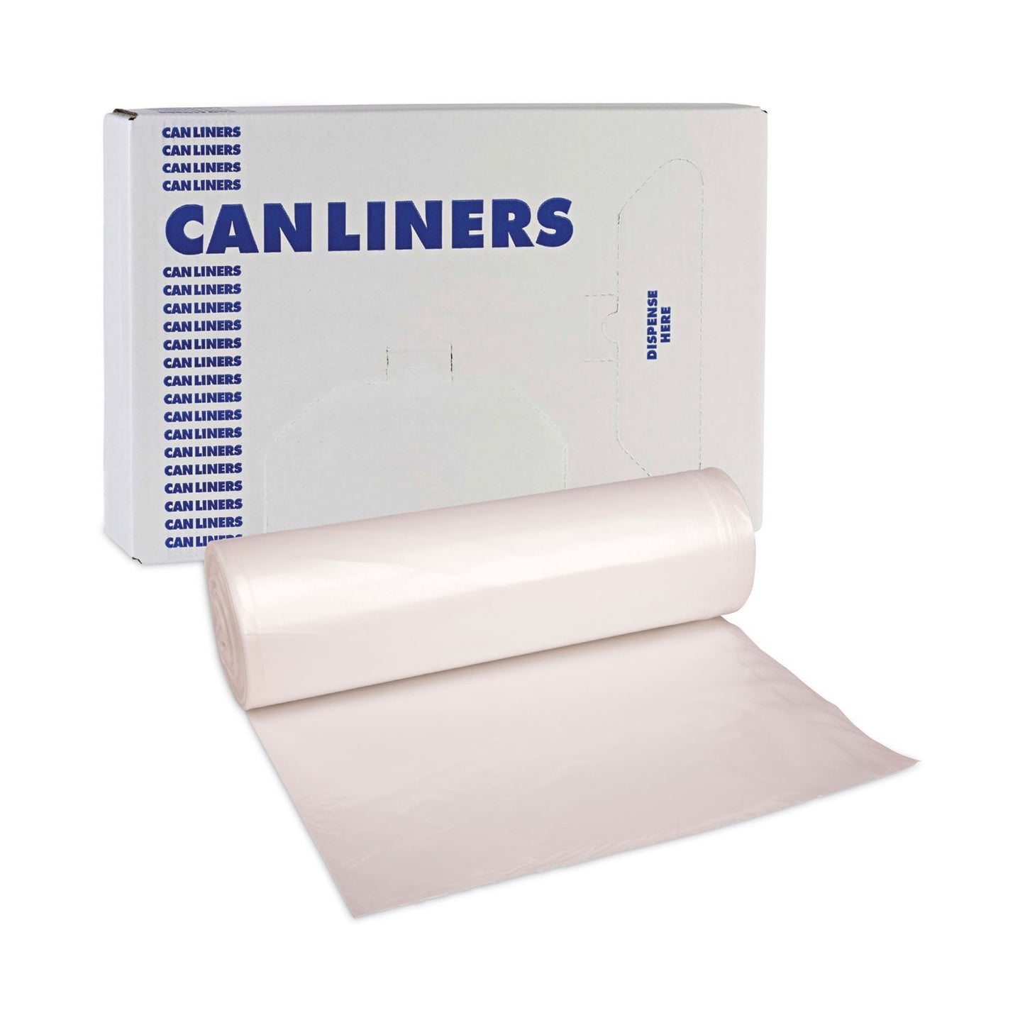 Boardwalk High Density Industrial Can Liners Coreless Rolls, 60 gal, 16 microns, 38 x 60, Natural, 8 Rolls of 25 Bags