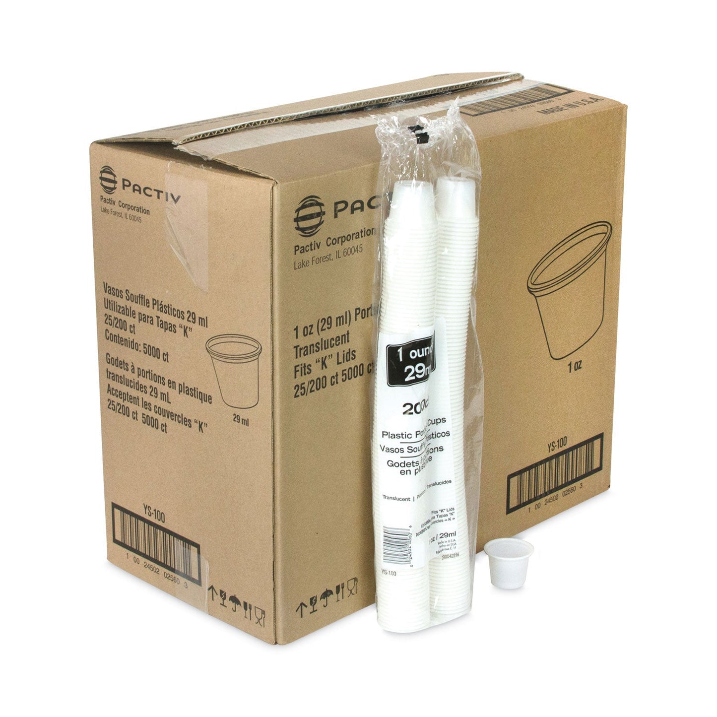 Pactiv Evergreen Plastic Portion Cup, 1 oz, Translucent, 200/Sleeve, 25 Sleeves/Carton