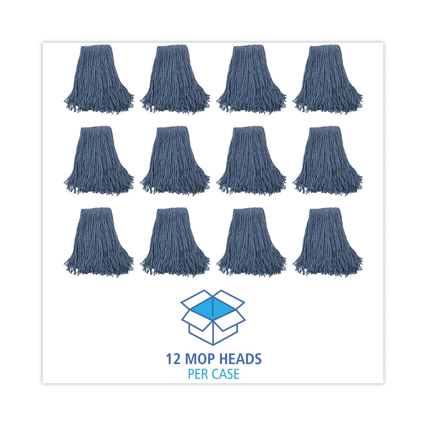 Boardwalk Mop Head, Standard Head, Cotton/Synthetic Fiber, Cut-End, #20, Blue, 12/Carton