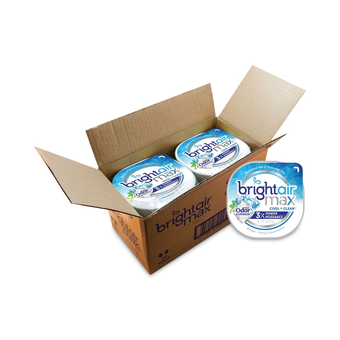 BRIGHT Air Max Odor Eliminator Air Freshener, Cool and Clean, 8 oz Jar, 6/Carton