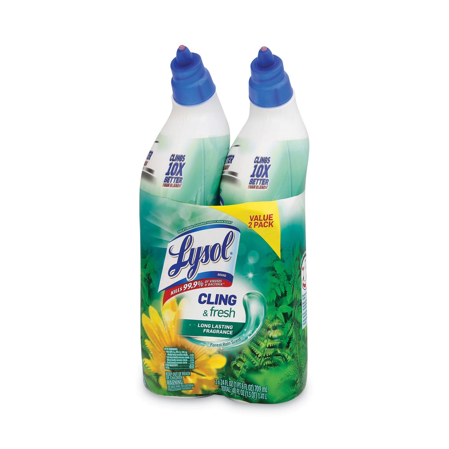 LYSOL Cling and Fresh Toilet Bowl Cleaner, Forest Rain Scent, 24 oz, 2/Pack