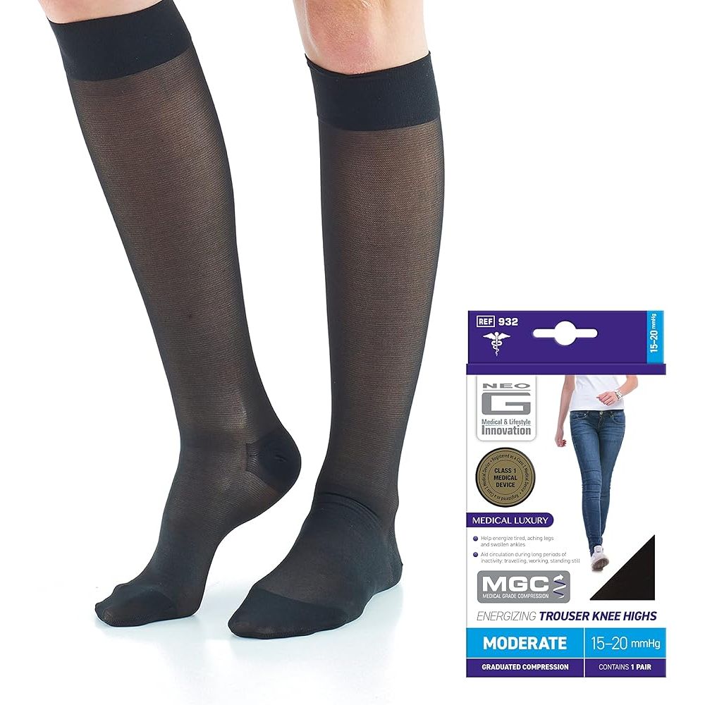 NEO G Energizing Knee High Compression Socks, Black, X-Large (XL)