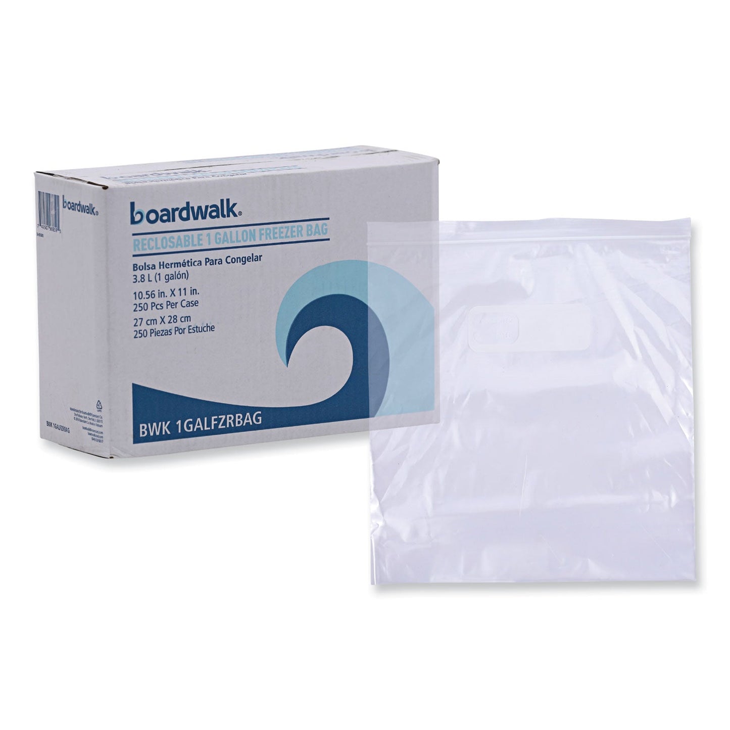 Boardwalk Reclosable Food Storage Bags, 1 gal, 2.7 mil, 10.5" x 11", Clear, 250/Box