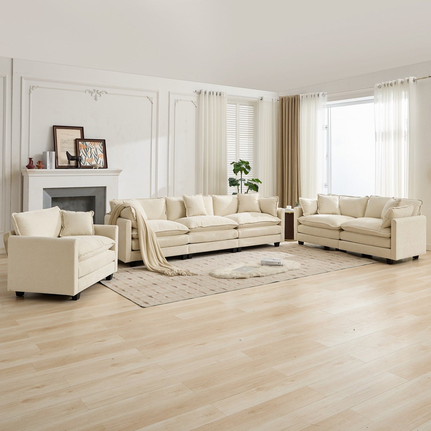 Cloud3 Seats Sofa (Ottoman is not included)Chenille Fabric in Beige