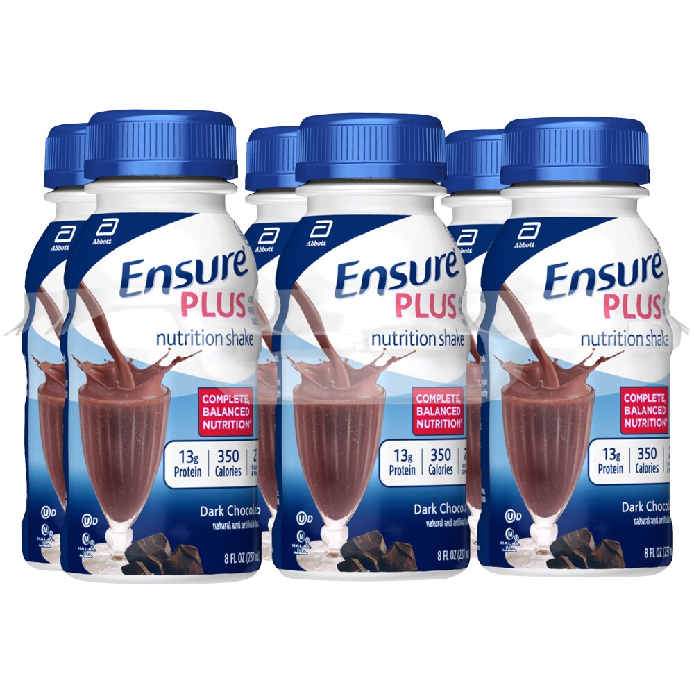 Ensure Plus Dark Chocolate Nutrition Shake 8 FOz x 6 Pack x 4Ea