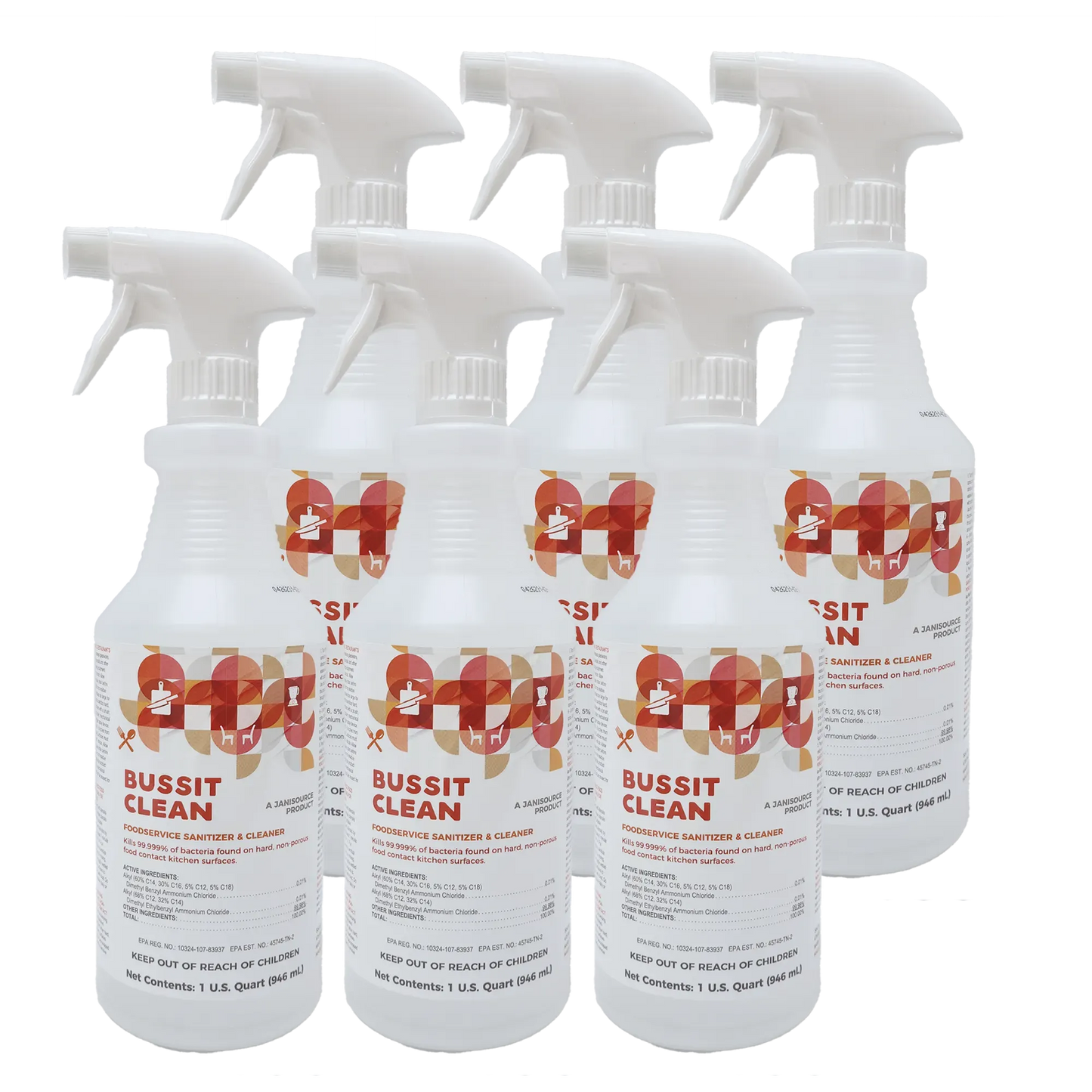 Bussit Clean Food Surface Sanitizer & Cleaner, Spray & Wipe, Quart