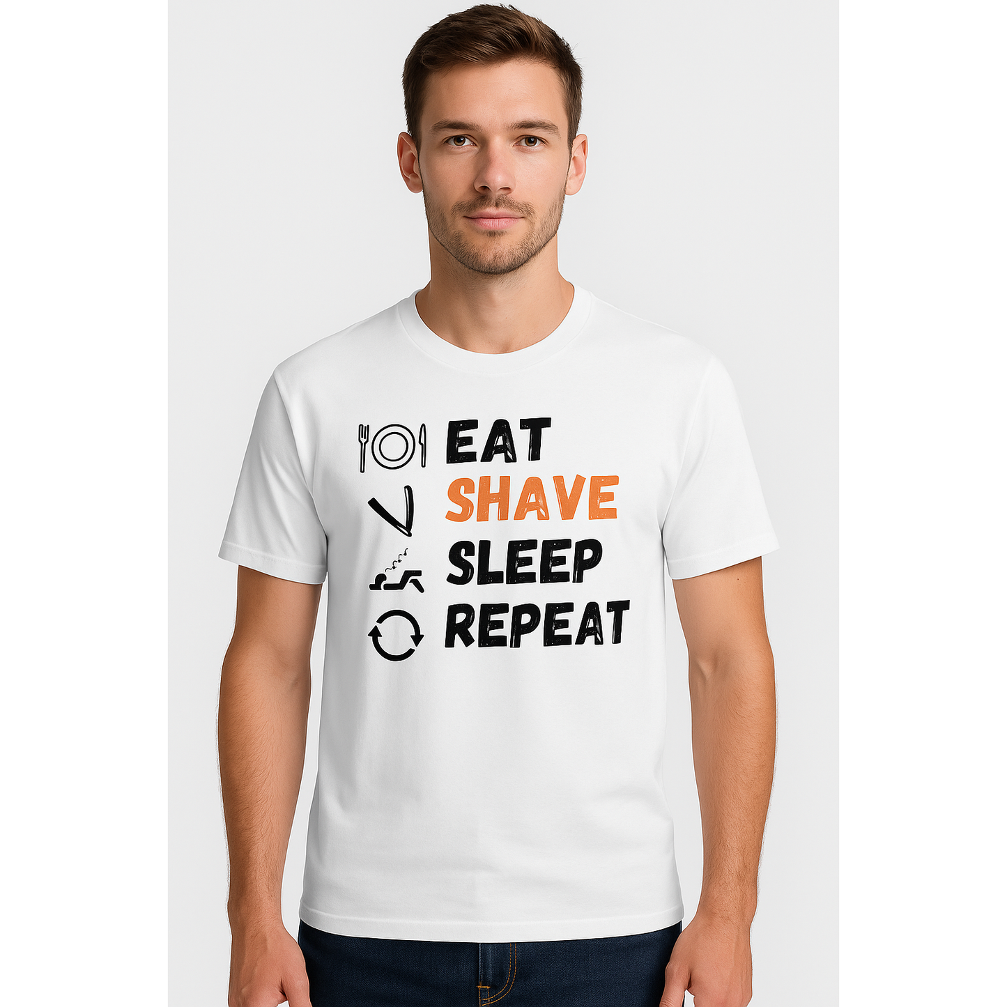 Pasteur Eat Shave Sleep Repeat โ White Graphic T-Shirt