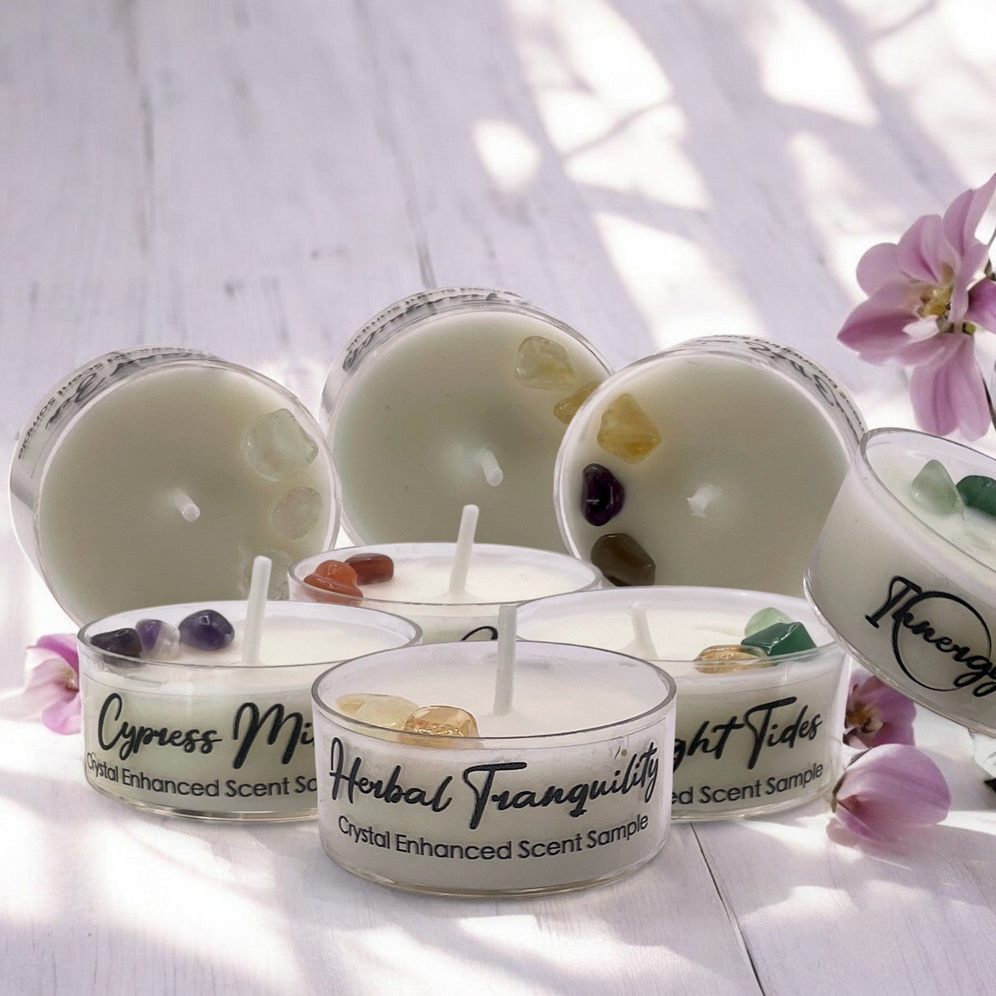 Moonlight Garden, Premium Coconut-Soy Wax Tea Light Crystal Candle, 1oz