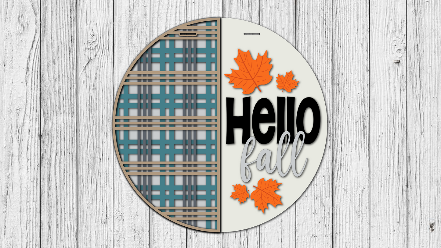 HELLO Fall Side Plaid Door Hanger - DIY Unfinished Kit - Lvl 2