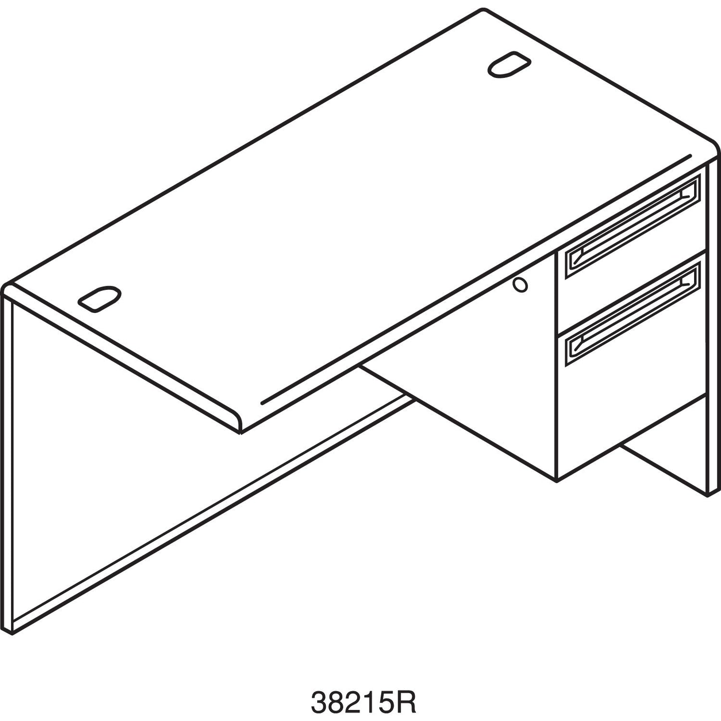 HON 38000 Series Flush Return, Right, 48w x 24d x 29.5h, Mahogany/Charcoal