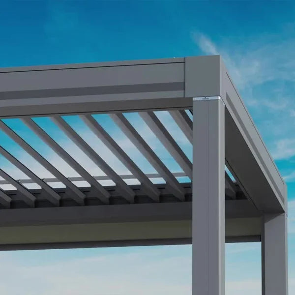 Pergola with Louvers Adjustable Louver Angle Electric Control and Manual Tilt for Precise Light and Wind Control