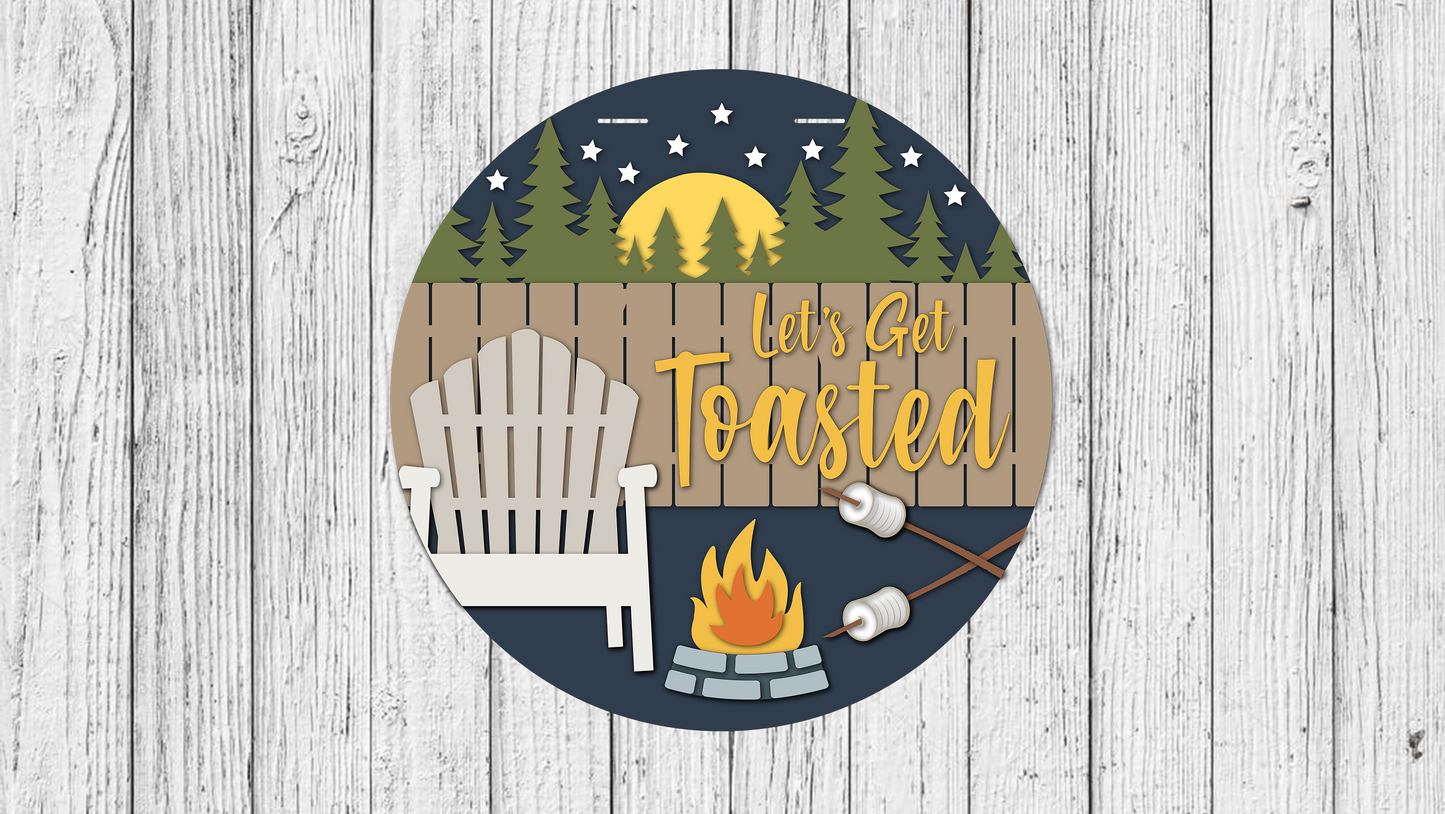 Lets Get Toasted Backyard Firepit Door Hanger - DIY Unfinished Kit - Lvl 2