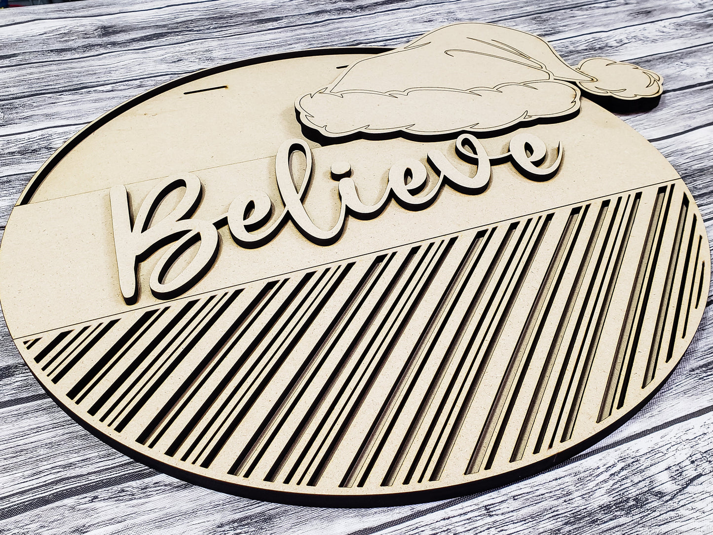 Believe Hat and Candy Cane Pattern Door Hanger Unfinished Kit