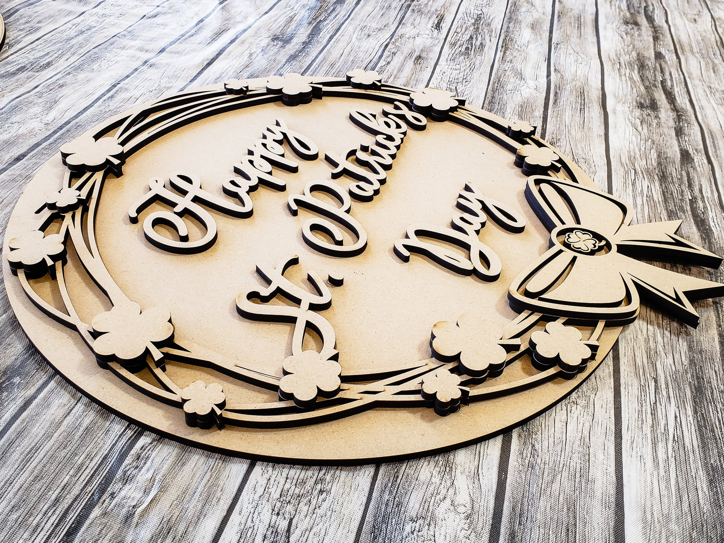 Happy St Patrick's Day Grapevine and Clovers Wreath Door Hanger Unfinished Kit