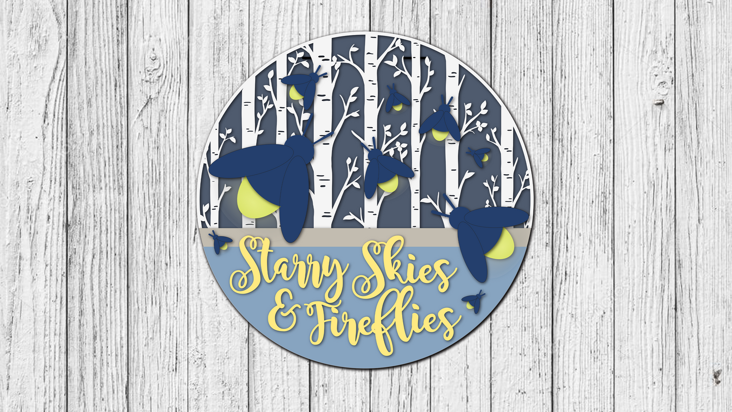 Starry Skies and Fireflies Door Hanger - DIY Unfinished Kit - Lvl 2