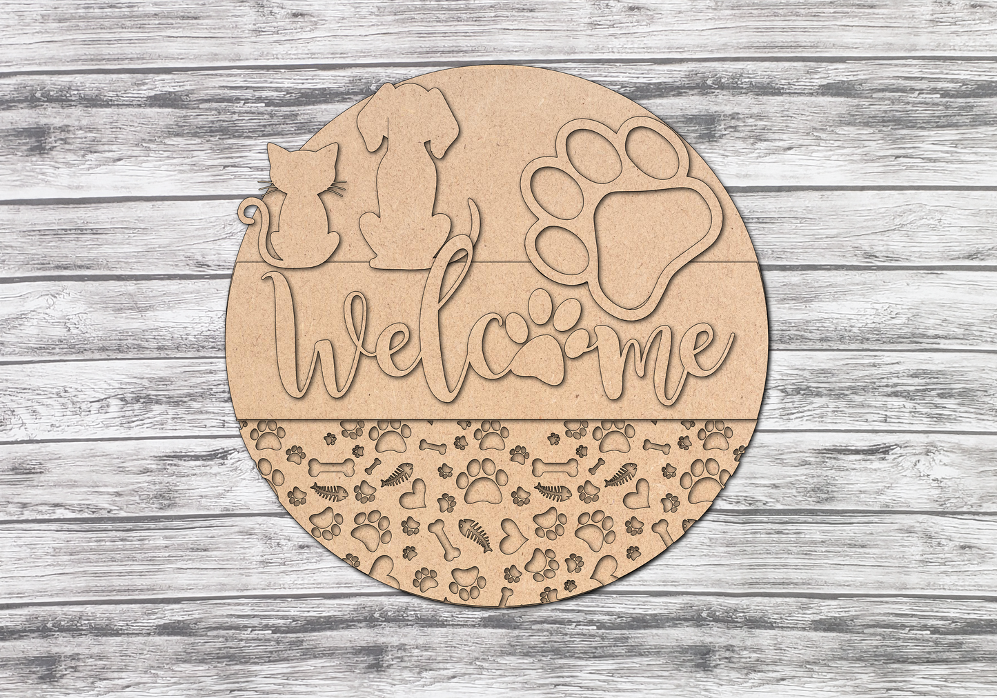 Welcome Cat and Dog Paws Door Hanger Unfinished Kit