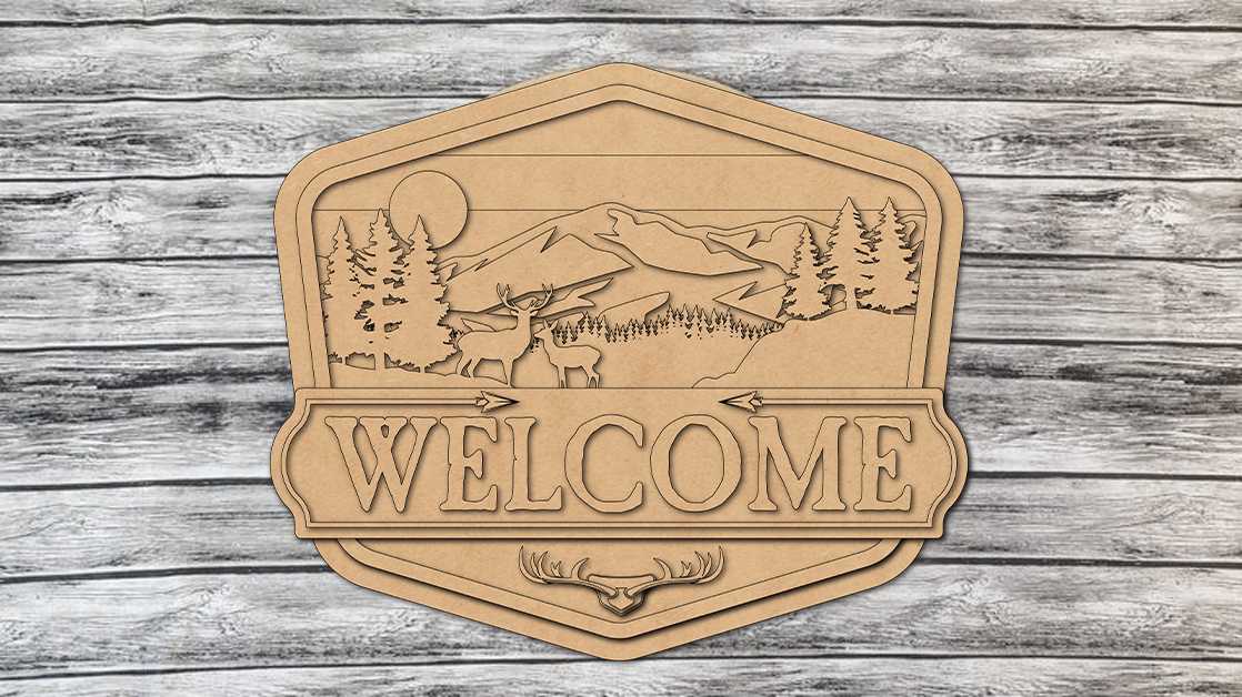 Welcome Hunting Deer Mountain Door Hanger DIY Unfinished Kit