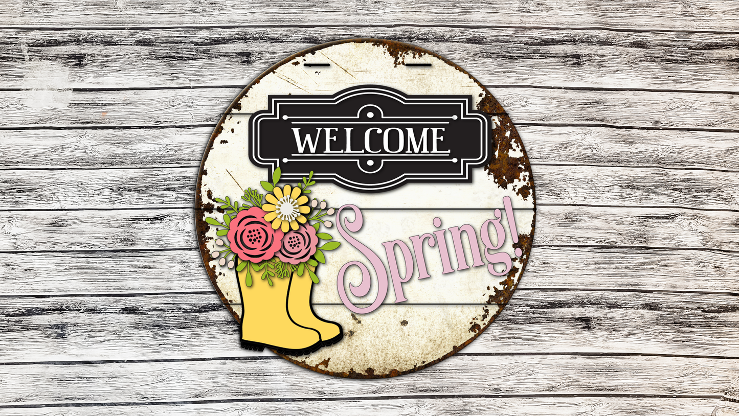 Welcome Spring Rain Boots Door Hanger DIY Unfinished Kit
