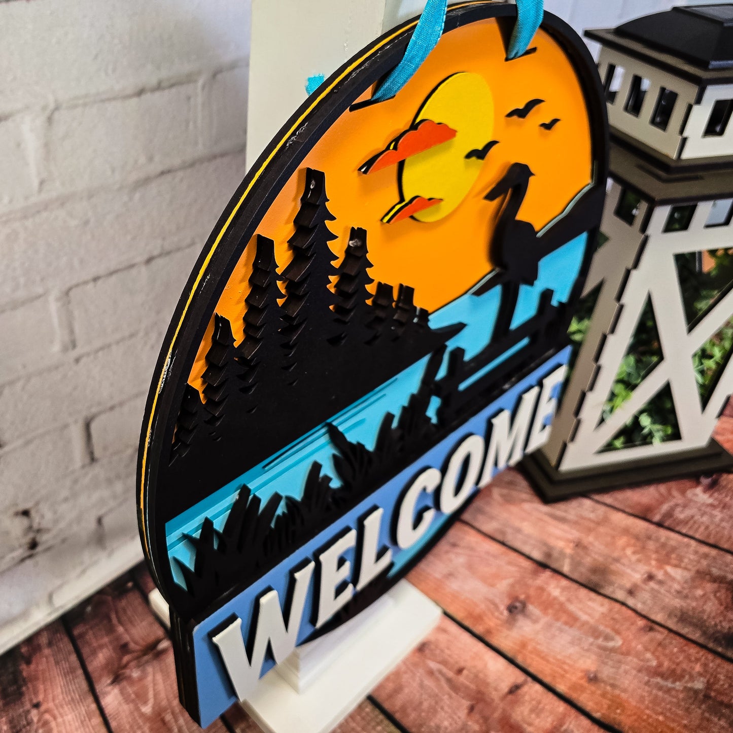 Welcome Lake with Crane Door Hanger - Finished