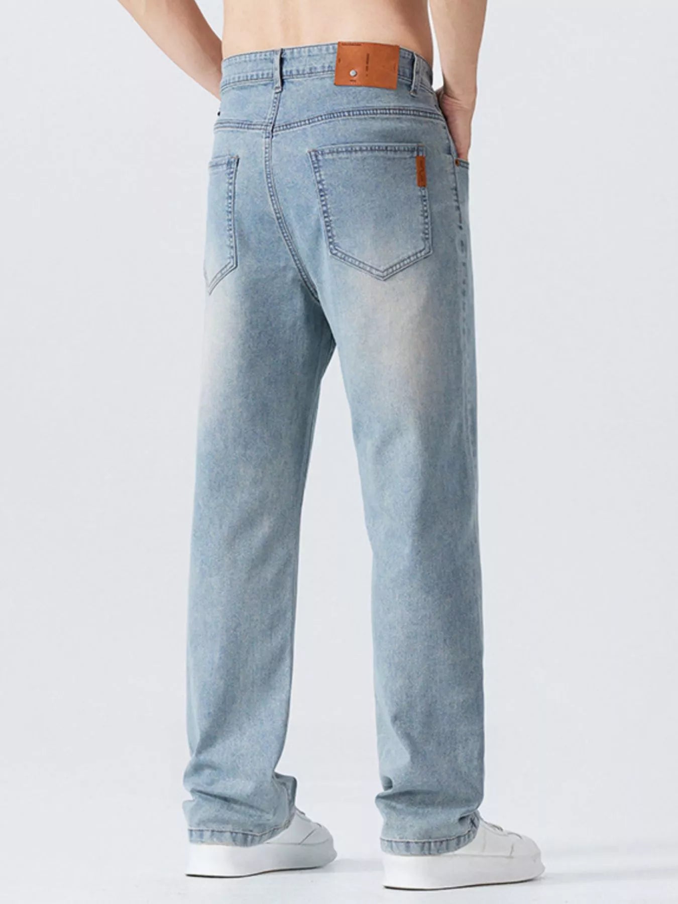 Men's Casual Straight-Leg Wash Jeans