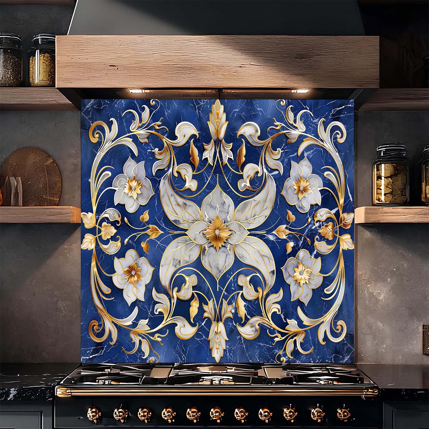 Custom Kitchen Backsplash – Imperial Bloom Tempered Glass Stove Backsplash