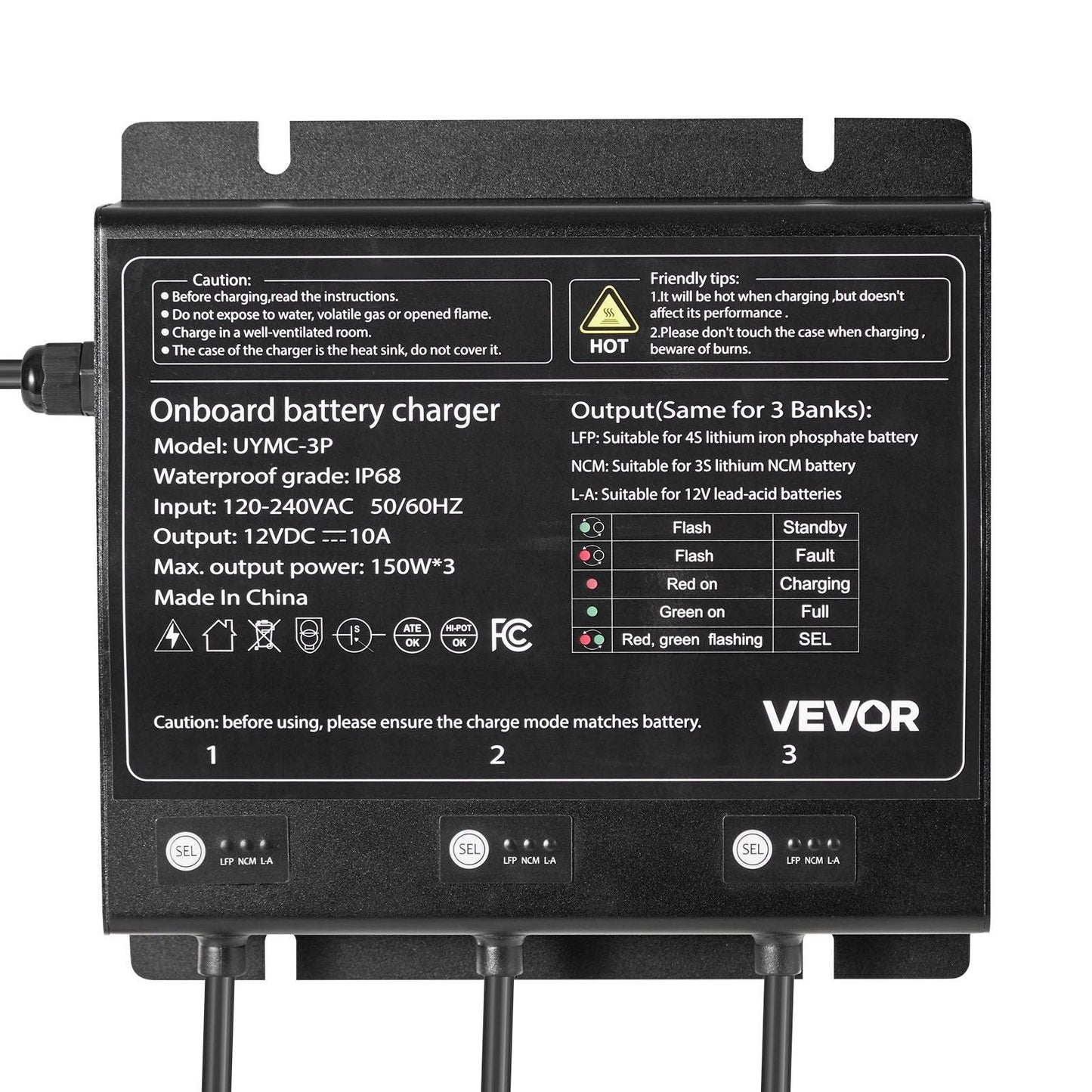 3-Bank 10A 12V Smart Marine Battery Charger Onboard IP68 Waterproof Boat RV