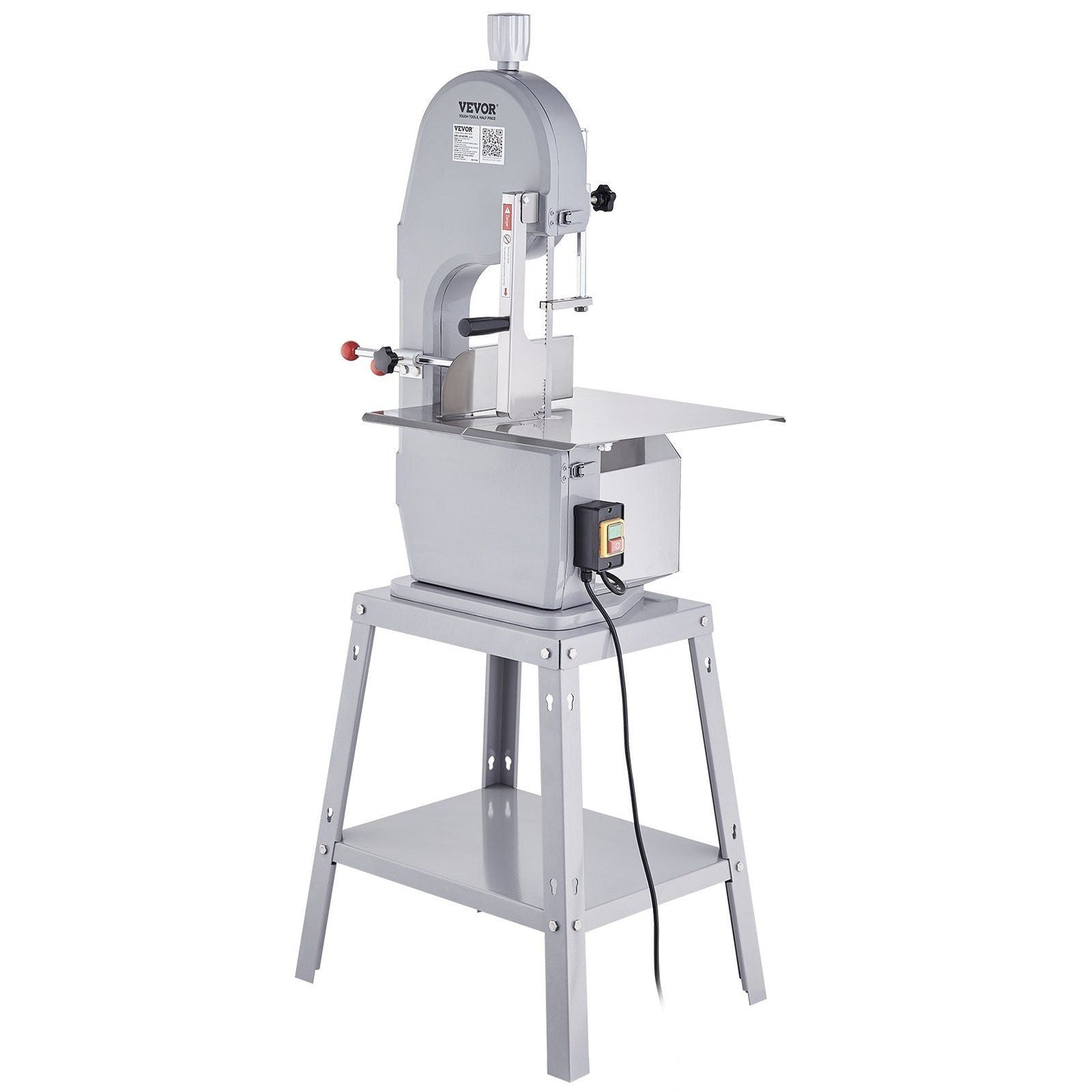 Commercial Electric Meat Bandsaw, 1500W Stainless Steel Vertical Bone Sawing Machine, Workbeach 19.3" x 15", 0.16-7.9 Inch Cutting Thickness, Frozen Meat Cutter with 6 Blades for Rib Pork Beef