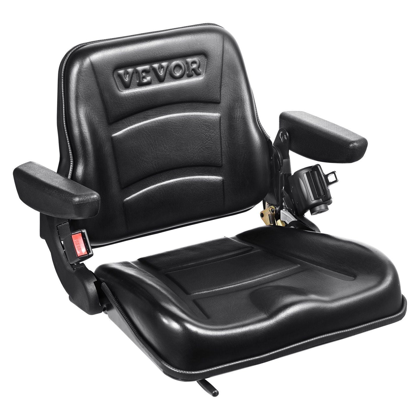 Universal Forklift Seat, Fold Down Tractor Seat with Adjustable Angle Back, Micro Switch, Seatbelt and Armrests, 6.3-13.4 inch Slot Tractor Seat for Tractor Loader Excavator