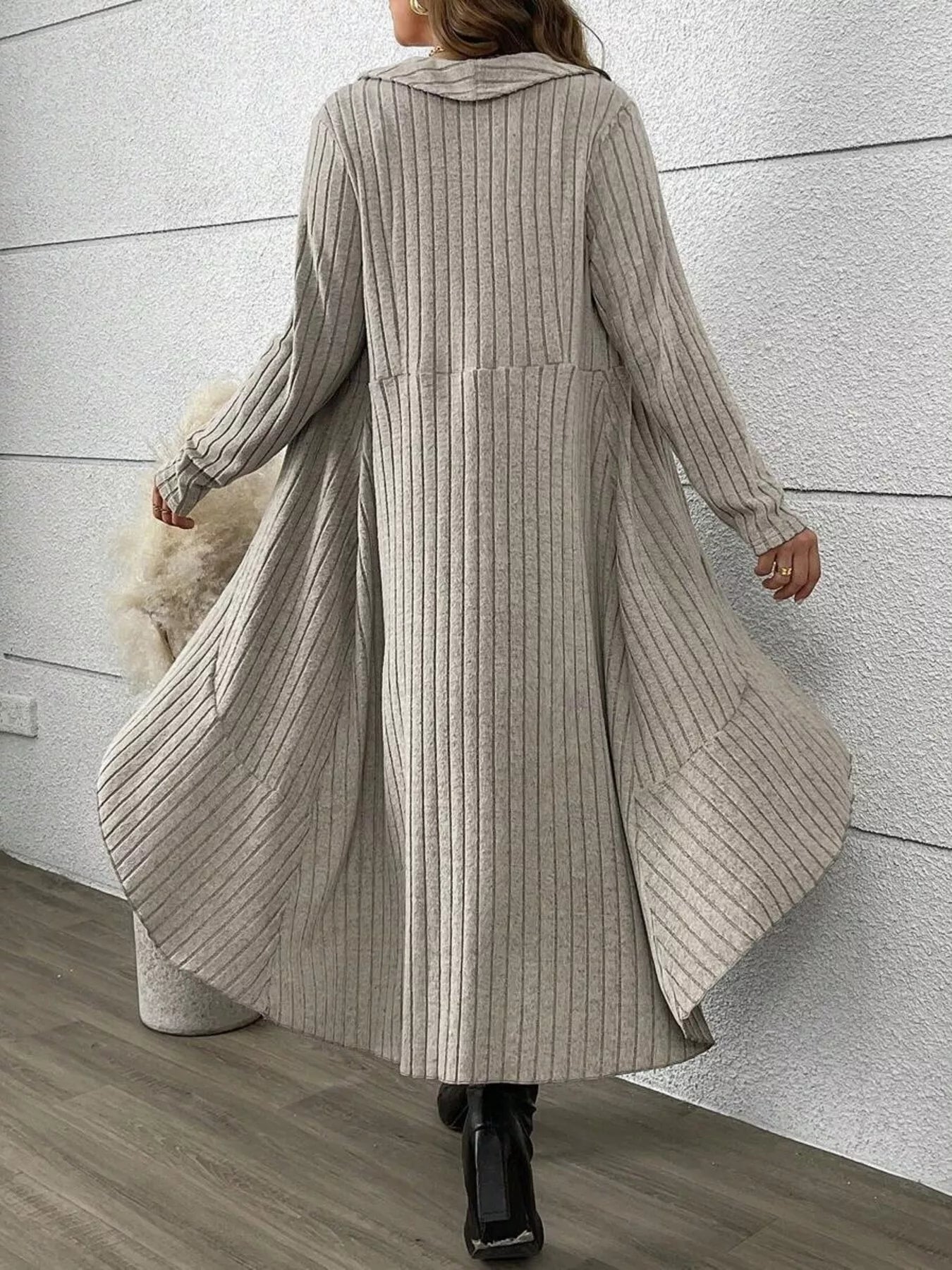 Full Size Plaid Dress & Ribbed Knit Cardigan Set Plus Size