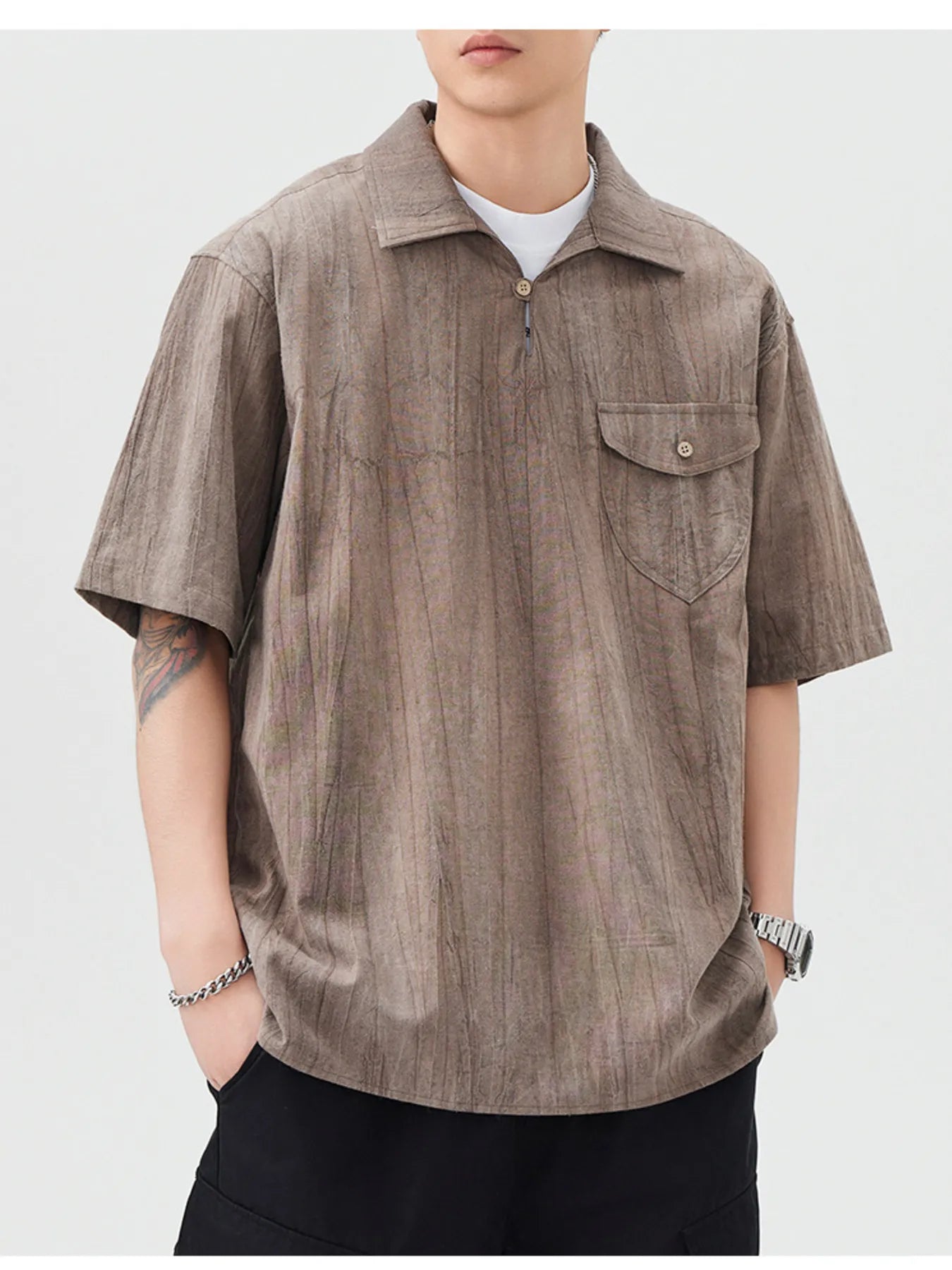 Men's Plus Size Casual Short Sleeve Shirt with Pocket