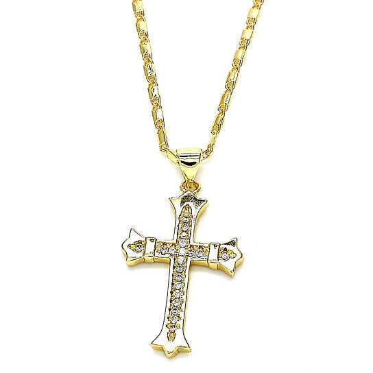 RMZ GOLD NYC Gold Plated Micro Pave Cross Charm Necklace – 20-Inch Chain, Polished Golden Tone