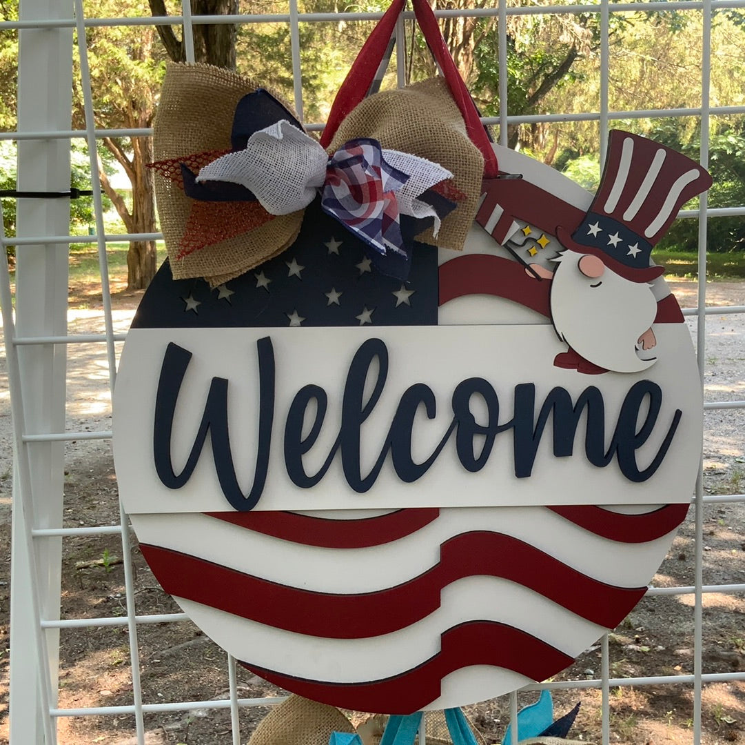 Flag Gnome Firecracker Welcome Door Hanger