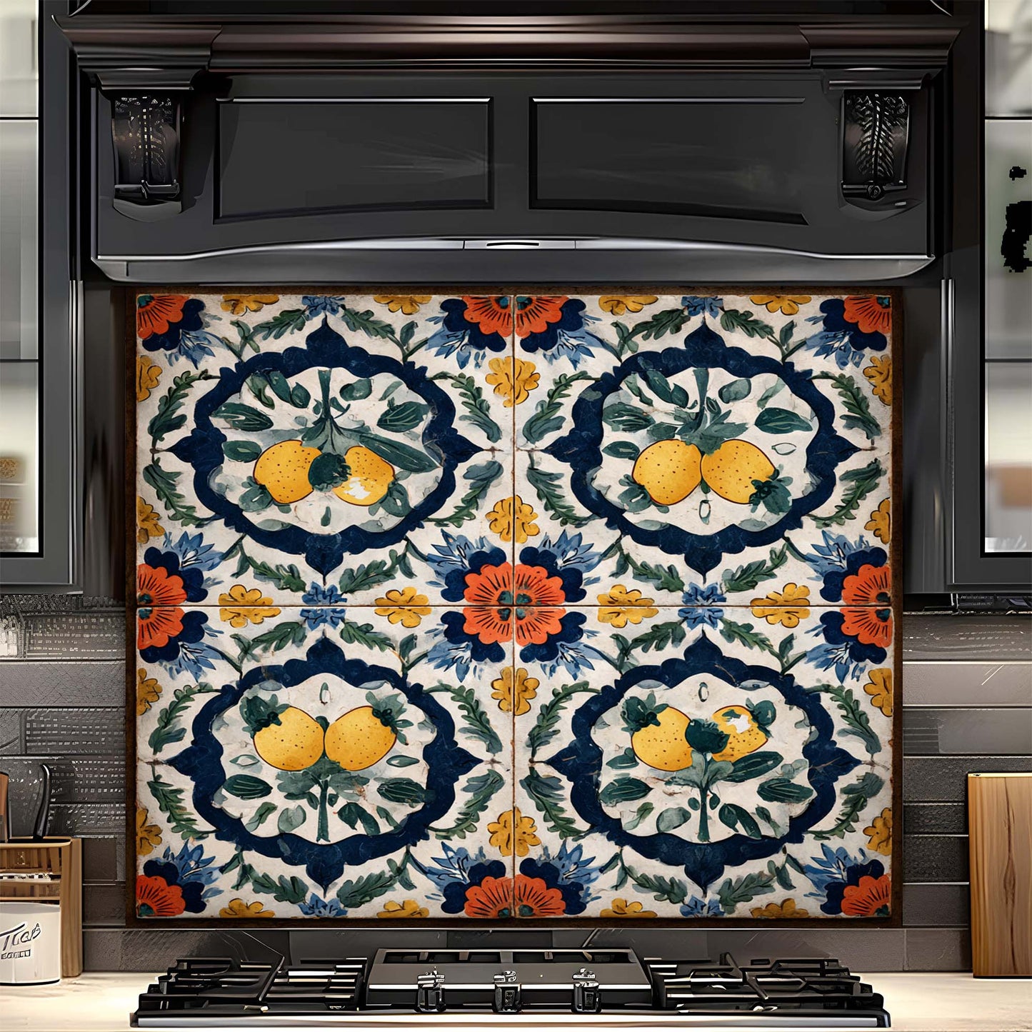 Mediterranean Lemon Tile – Tempered Glass Backsplash for Kitchen – Vintage Splashback
