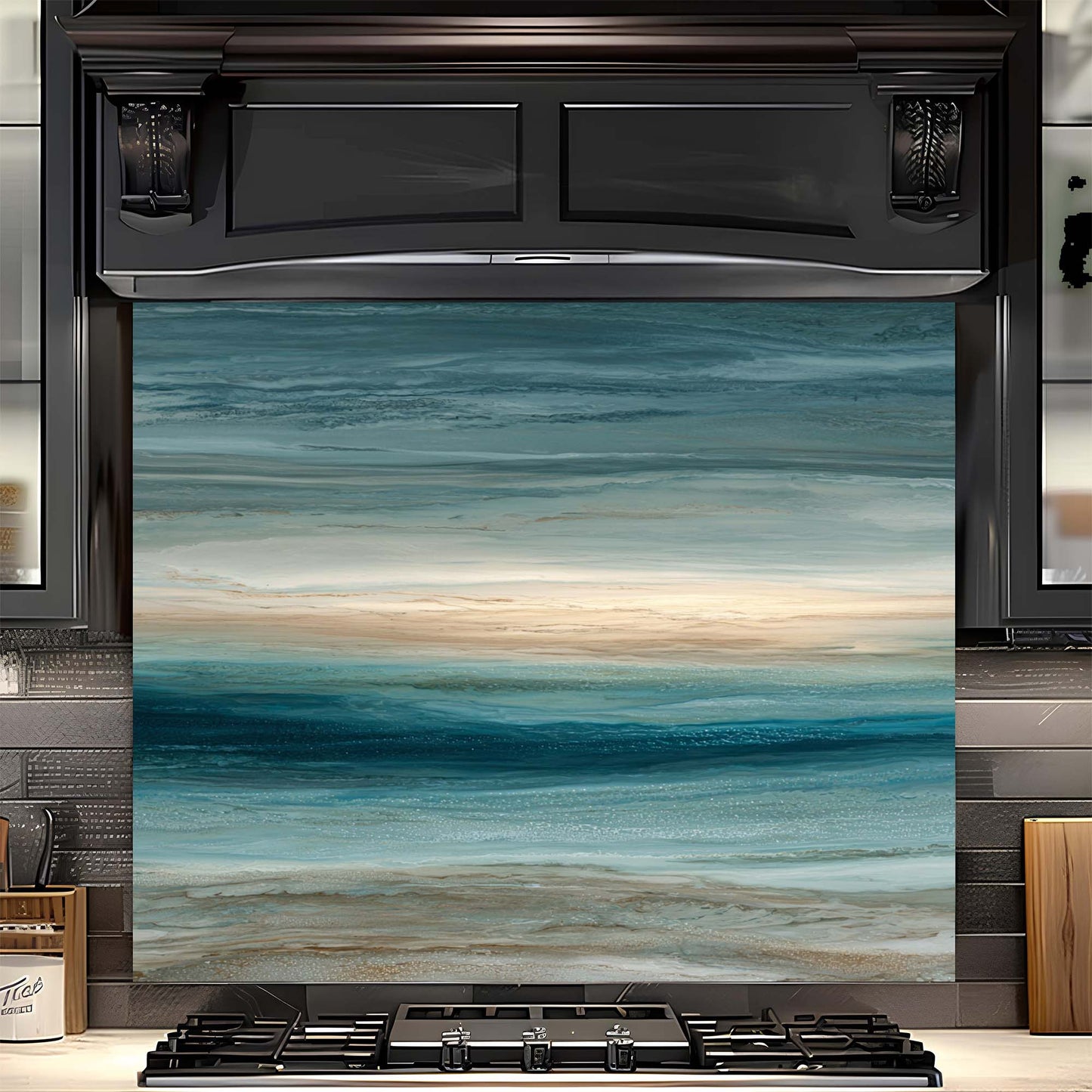 Coastal Serenity – Tempered Glass Backsplash for Kitchen – Ocean Horizon Splashback