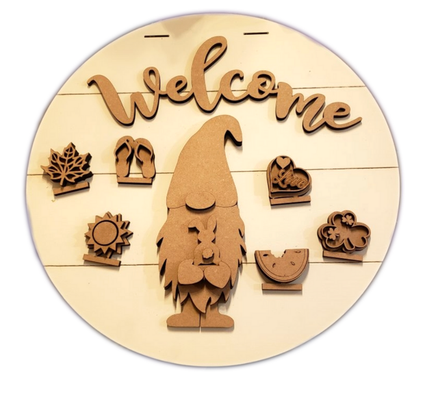3D Little Gnome Door Hanger with Interchangeable Monthly Accents Unfinished