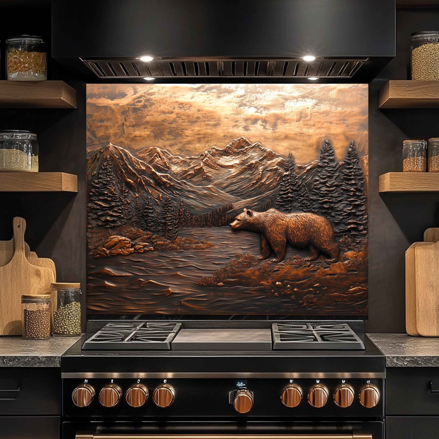 Valley Watcher Tempered Glass Backsplash – Bear in Mountain Kitchen Backsplash Panel