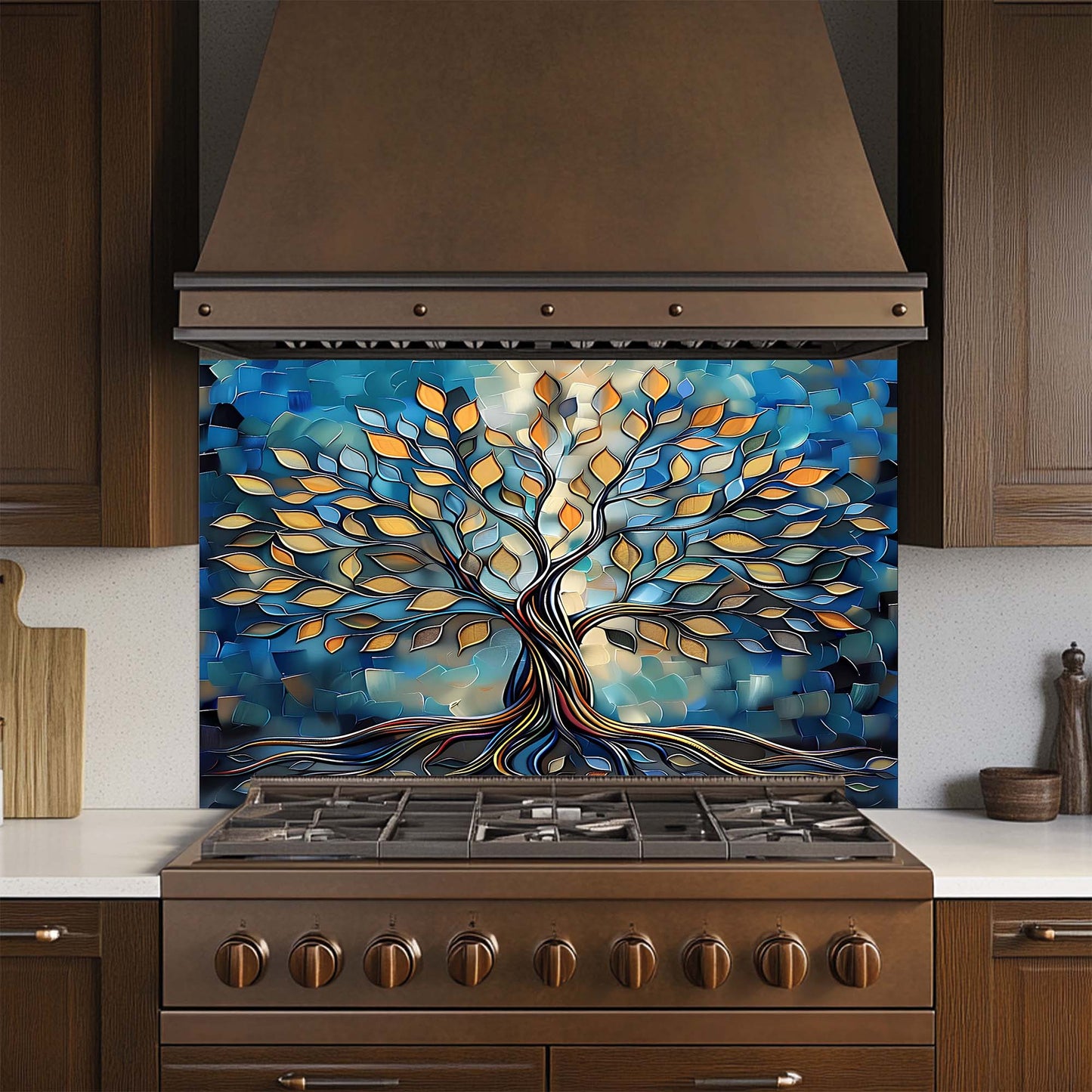 Electric Root – Tempered Glass Backsplash for Stove | Abstract Tree of Life Backsplash