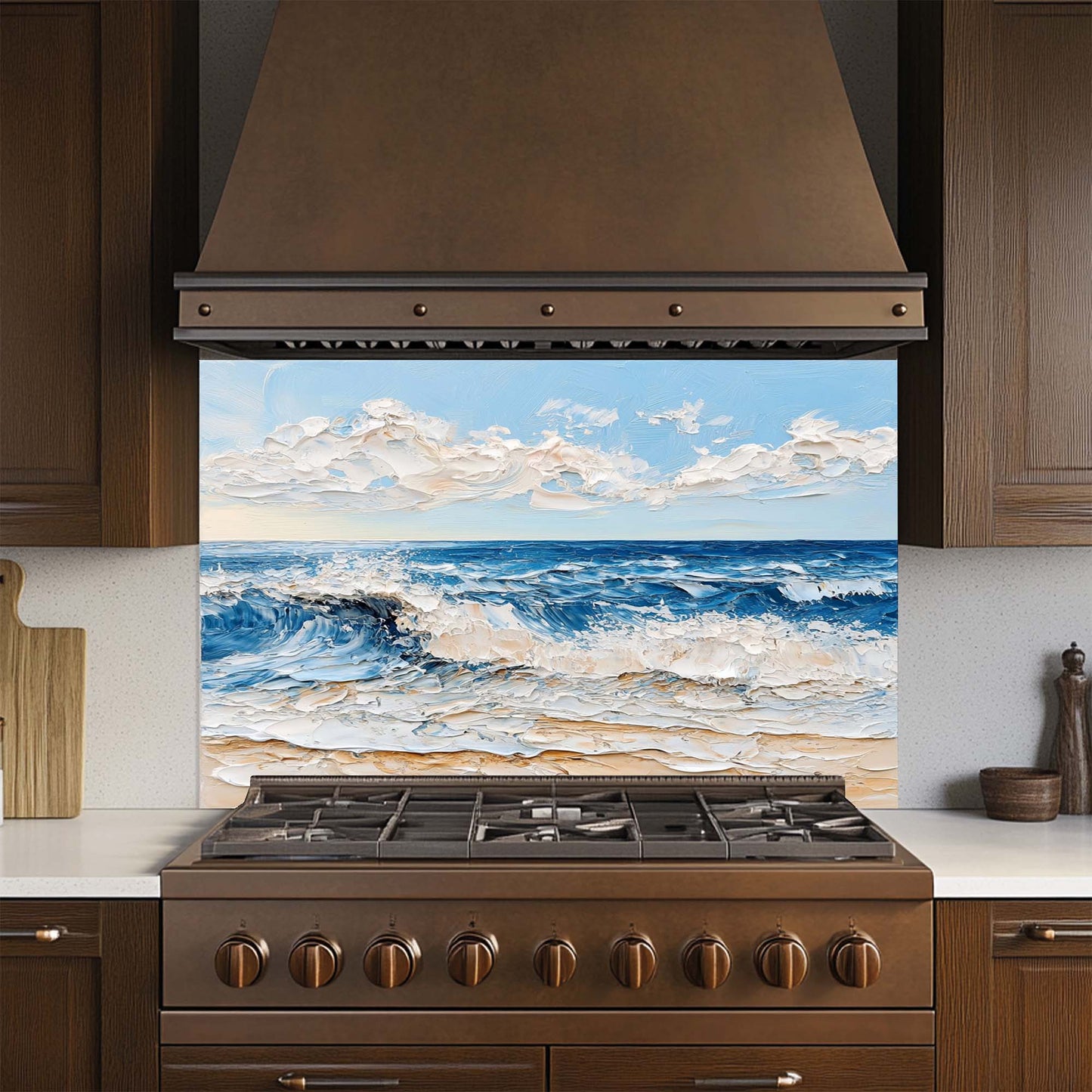 Coastal Foam – Tempered Glass Backsplash for Kitchen | Textured Ocean Wave Beach Backsplash