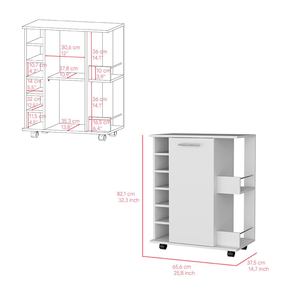 Cabot Bar Cart – Elegant Rolling Wine Cabinet with Storage & Serving Surface