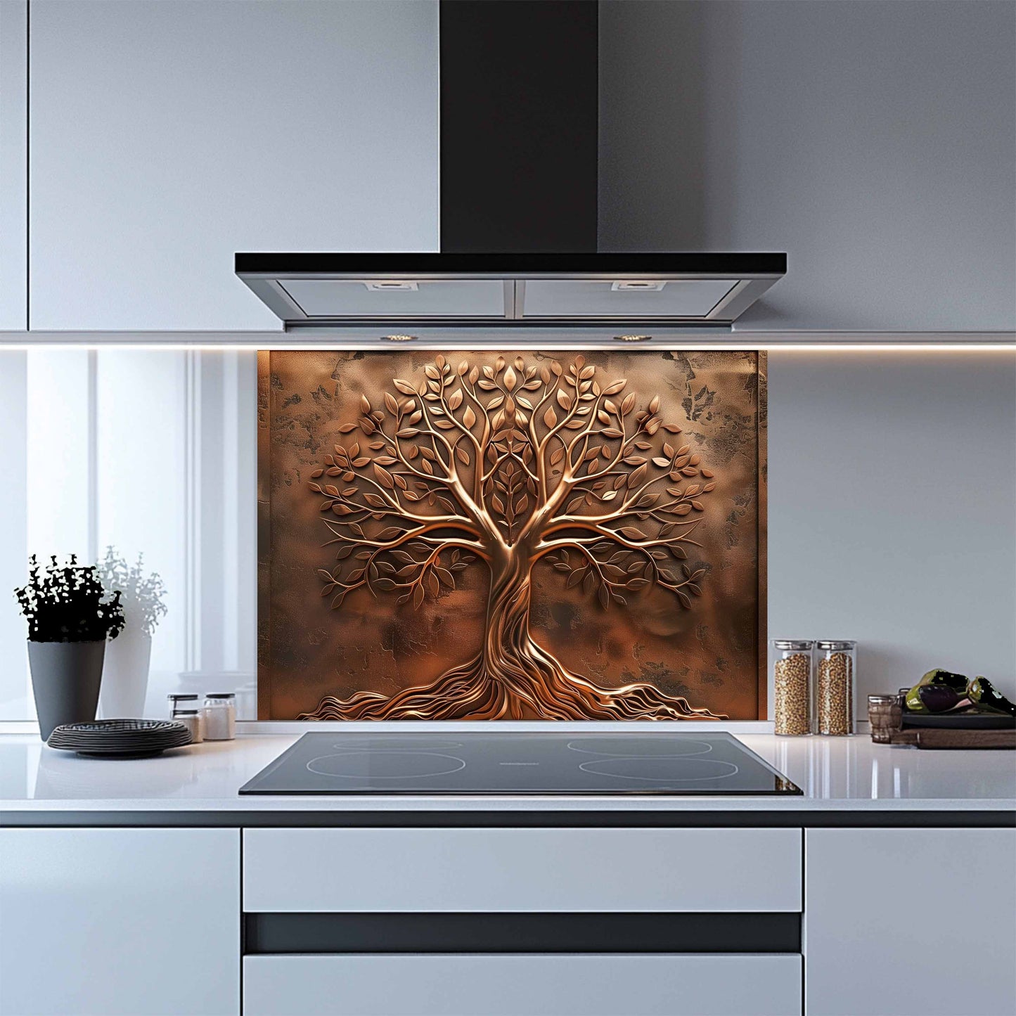 Custom Kitchen Backsplash – Amber Roots Tempered Glass Stove Backsplash