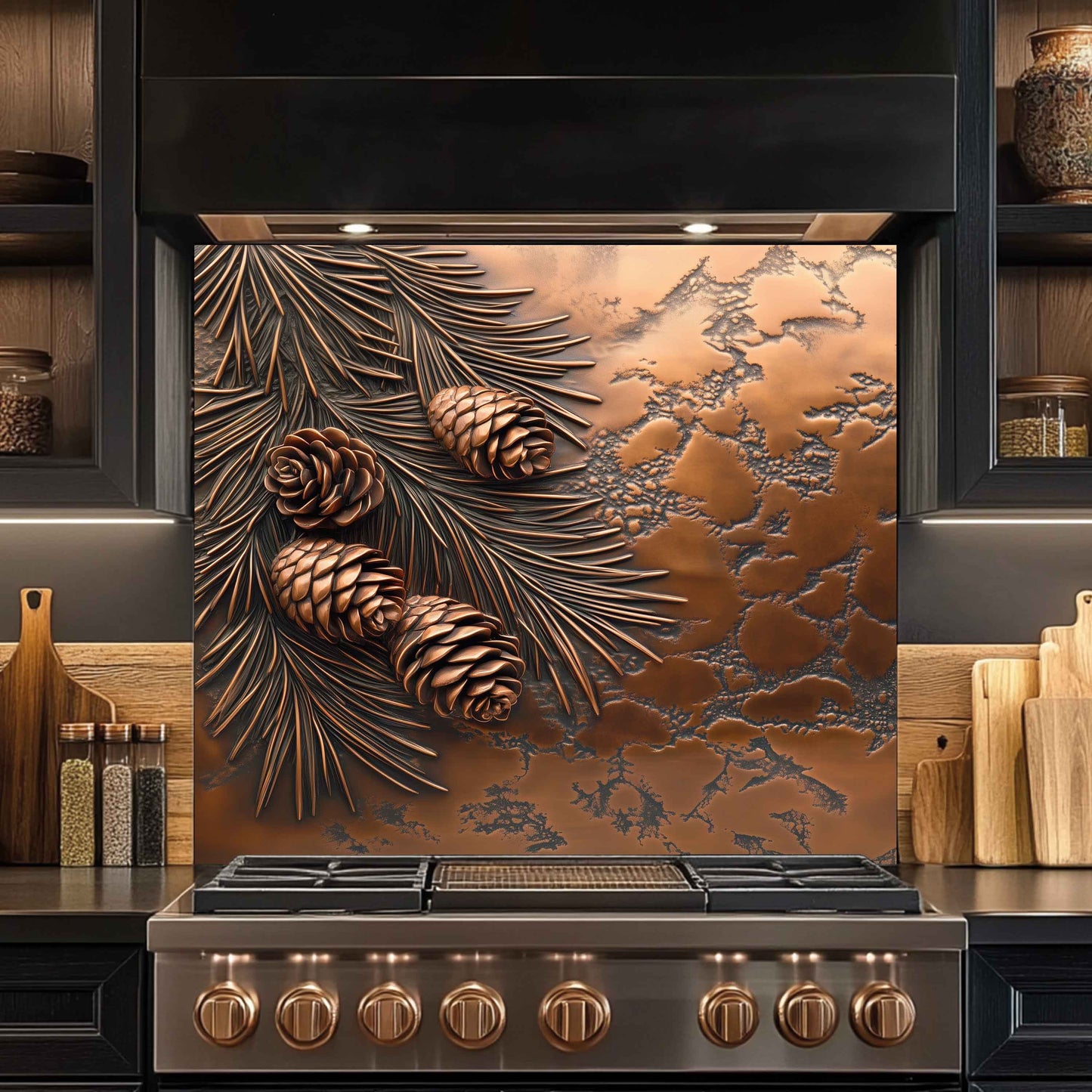 Pine Stillness Tempered Glass Backsplash – Pinecone Kitchen Backsplash Panel