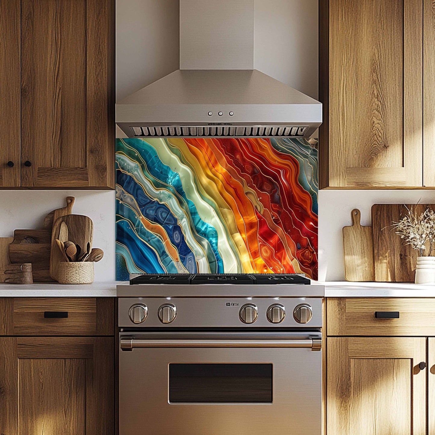 Tempered Glass Backsplash for Kitchen – Lava & Ocean Waves