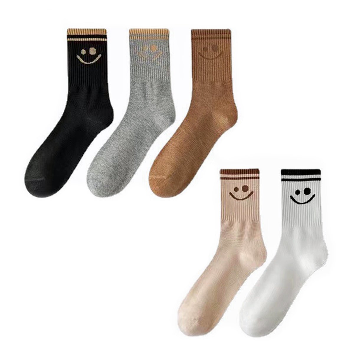 Women's Smiley Face Socks – 5 Pairs Breathable Comfy Crew Set